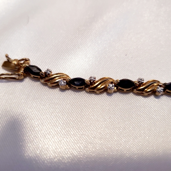 Elegant Dainty Gold Over Sterling Silver and Black Bracelet With Clear Stones - Picture 3 of 3